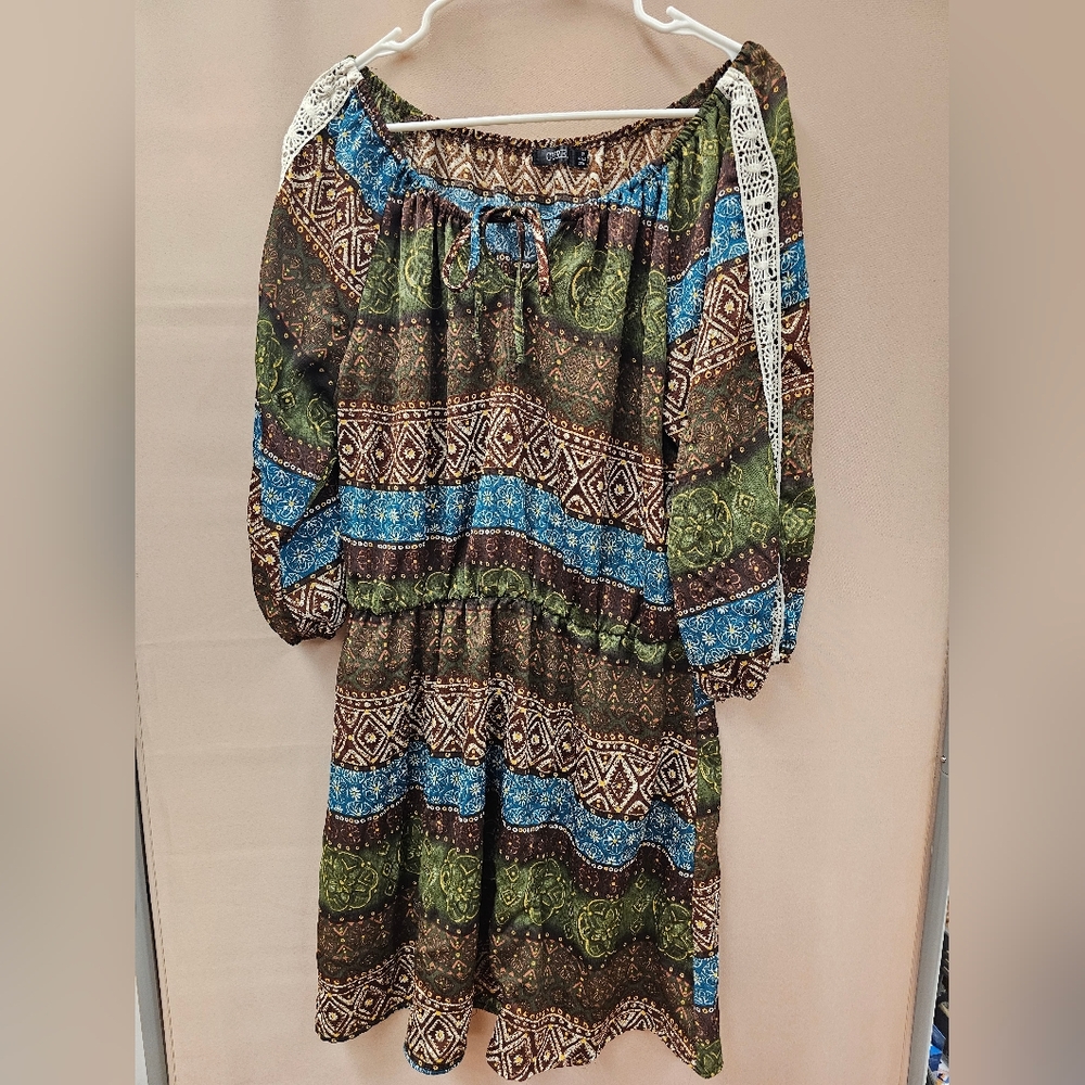 Bohemian Patterned Dress with Lace Detail
